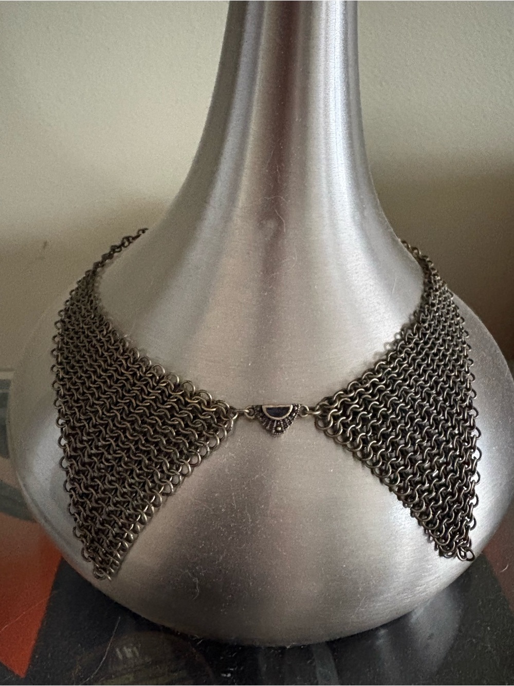 Jewelmint Antique Brass-Tone Chainmail Collar Necklace